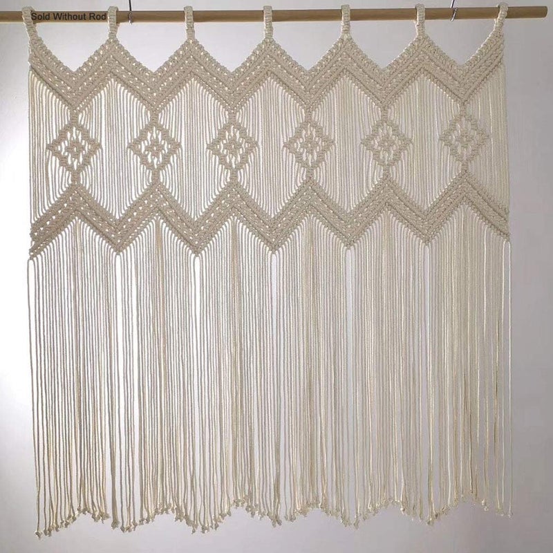 Achart Macrame Doorway Curtains Wall Hanging Window Curtain Panels Closet Room Divider Boho Wedding Decor Backdrop Macrame Valance Boho Kitchen Valance (Ivory White, 33.4''W x 35.4''H) - Image 2